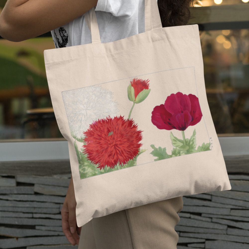 Vintage Red Poppy flower Canvas Tote Bag